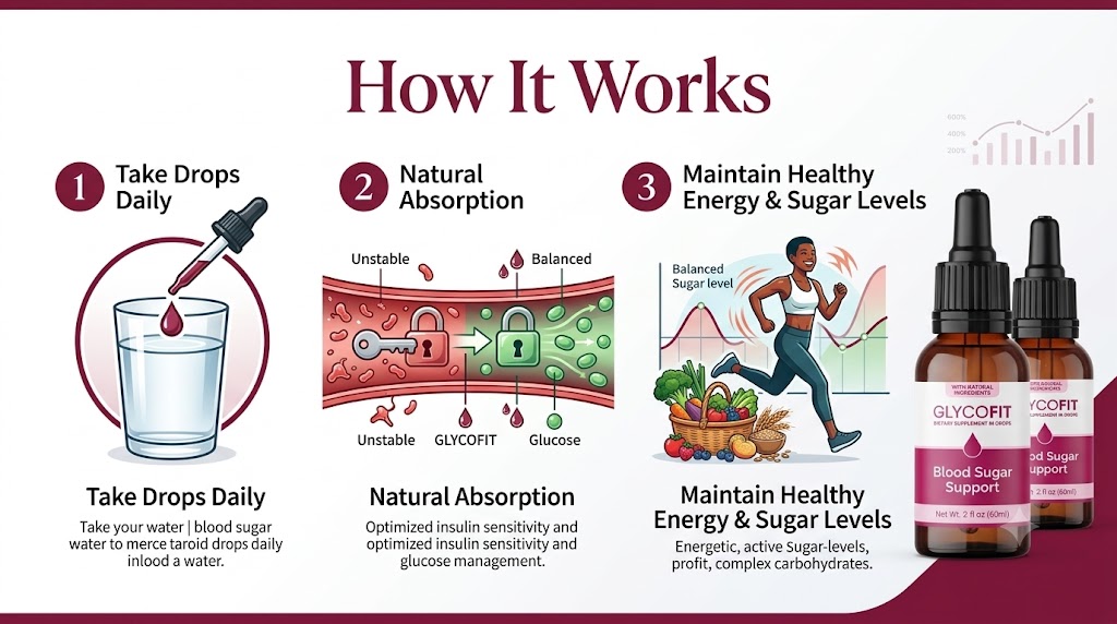 How Glycofit works: take drops daily, natural absorption, maintain healthy energy and sugar levels